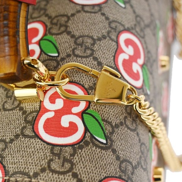 Authentic GUCCI Apple Small Bamboo 2Way Chain Shoulder Hand Bag Supreme Leather - Picture 6 of 16